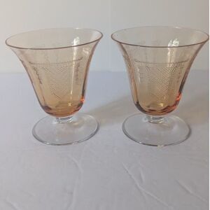 Vintage 1930s Fostoria Beverly Amber Footed Oyster Cocktail Glasses Set of 2
